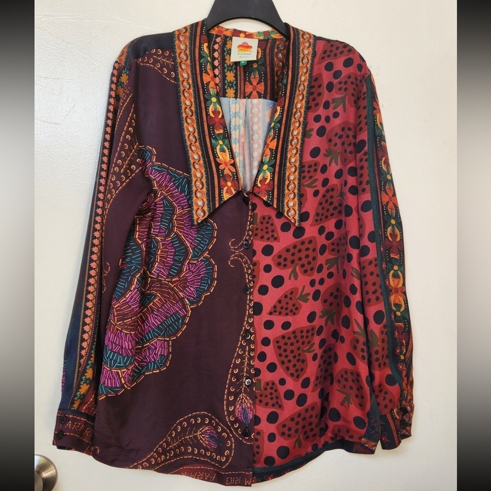 Farm Rio button-down heartberry shirt blouse size XL - Picture 2 of 10